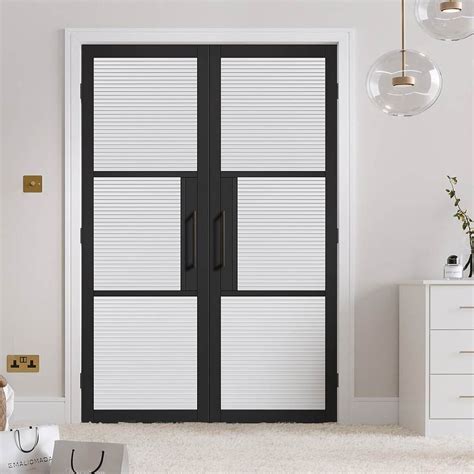 Tribeca Pane Black Primed Internal Door Pair Clear Reeded Glass