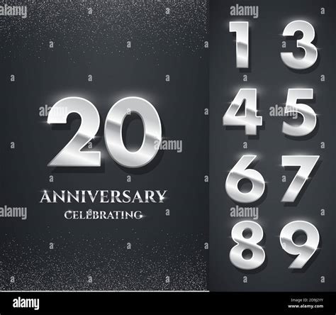 Silver anniversary logo with numbers template. 20th birthday, jubilee ...