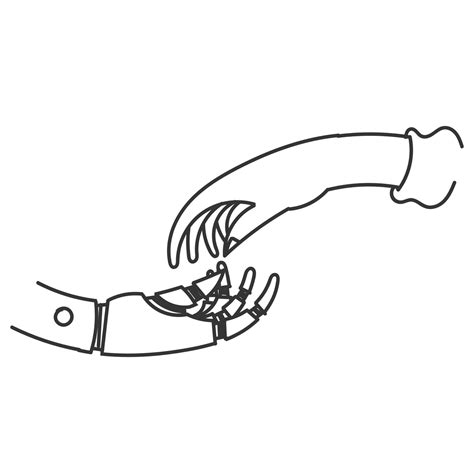 hand drawn doodle Robot and human hands interact with each other ...