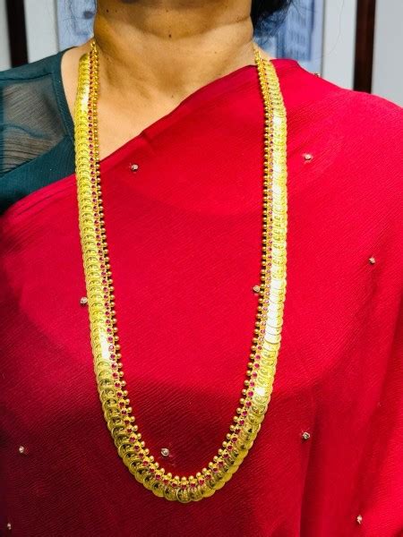 K Gold Lakshmi Kasu Mala Long Kasulaperu With Red Stones