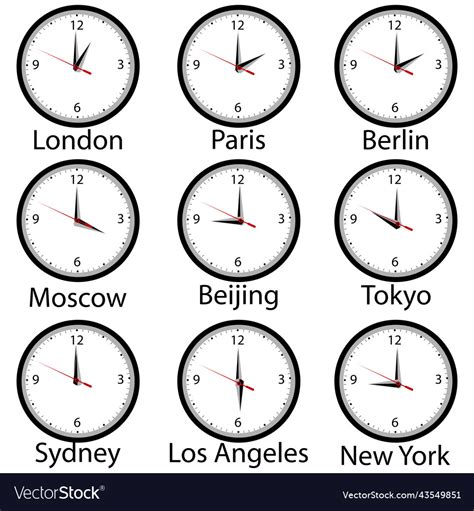 World time zone with wall clocks showing Vector Image