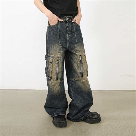 Hip Hop American Washed Multi Pocket Jeans Helloice Apparel