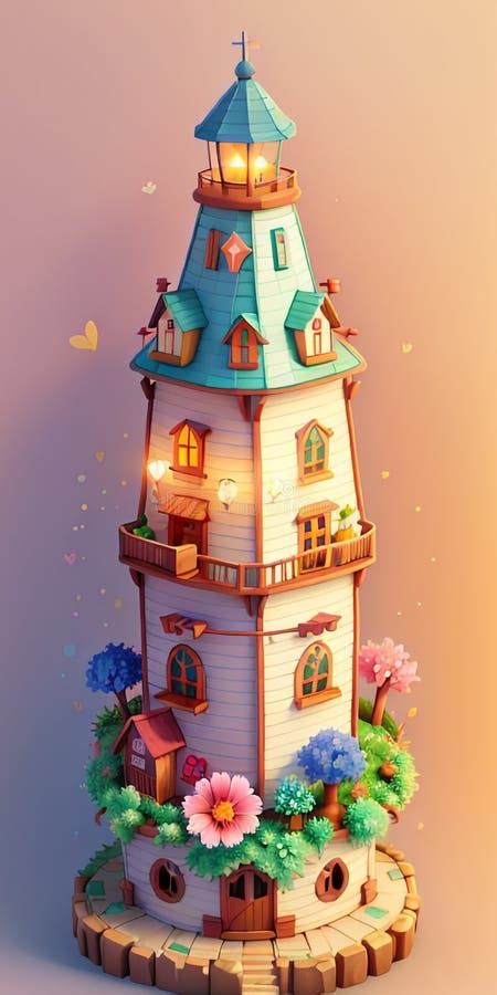 A Detailed Illustration Of An Isometric Vintage Rustic Lighthouse