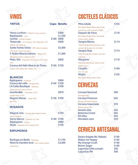 Carta de Villa Marina Restaurante Tijuana Tijuana P º de los Héroes 4449