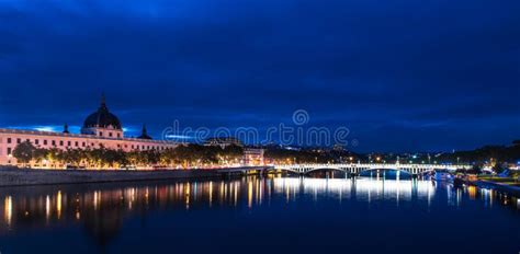 View of Rhone River in Lyon at Night, France Stock Photo - Image of blue, dusk: 145804646