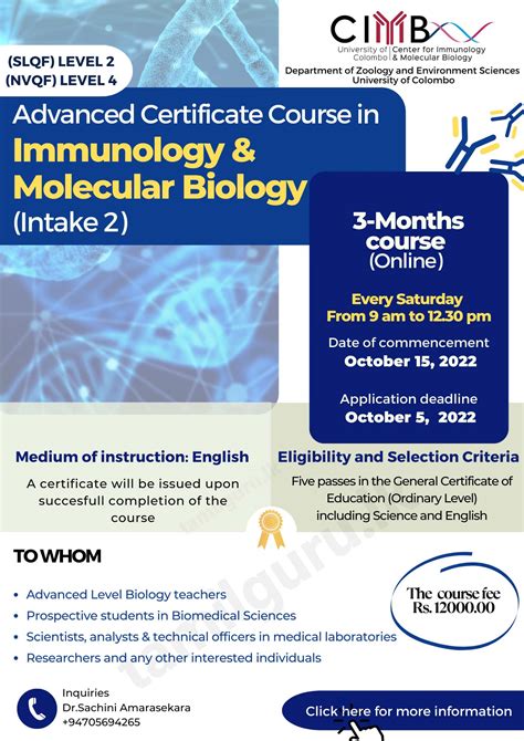 Advanced Certificate Course in Immunology & Molecular Biology 2022