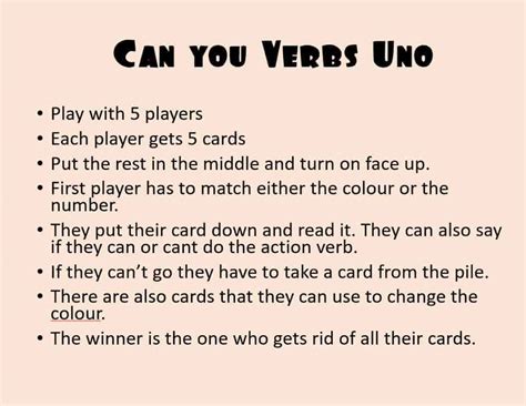 Action Verbs ”can You Uno” Classroom And Card Game For Esl