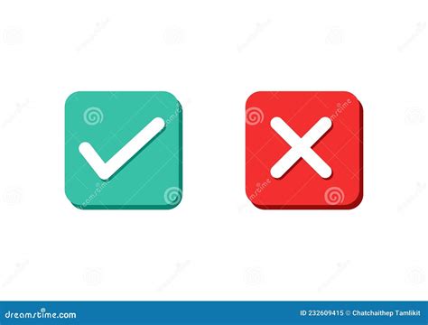 True And False Flat Icons Green Check Mark And Red Cross Button Yes