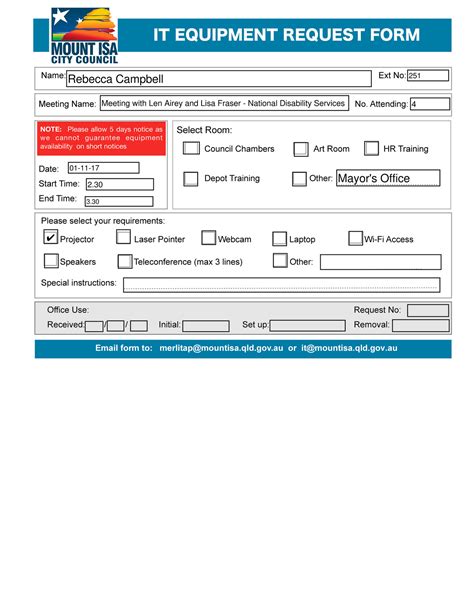 Equipment Request Form Template