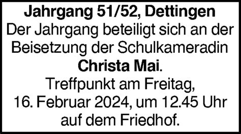 Traueranzeigen Von Christa Mai S Dwest Presse Trauer