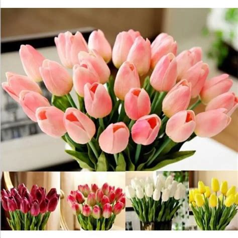 Home Decor Pcs Tulip Artificial Flower Latex Real Touch Bridal