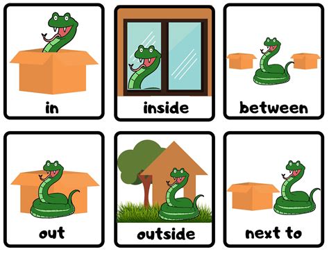 Preposition Flashcards With Snakes By Teach Simple