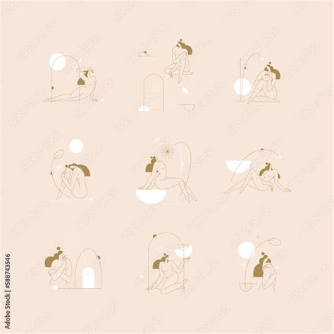 Abstract Female Body Silhouette Vector Illustration Set Contemporary Nude Woman Figure