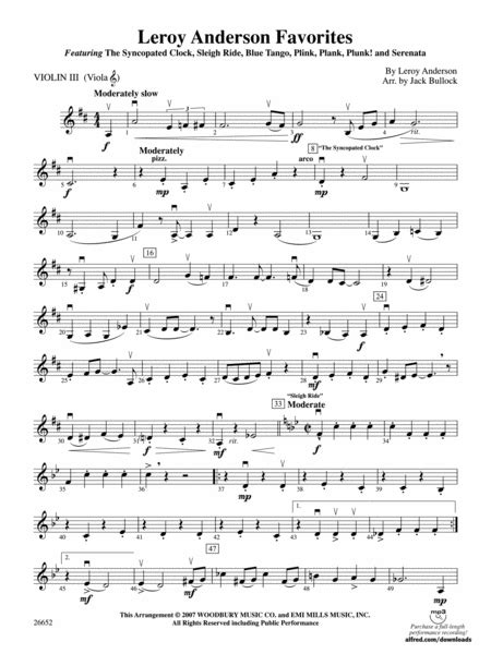 Leroy Anderson Favorites 3rd Violin Viola Tc By Full Orchestra Digital Sheet Music