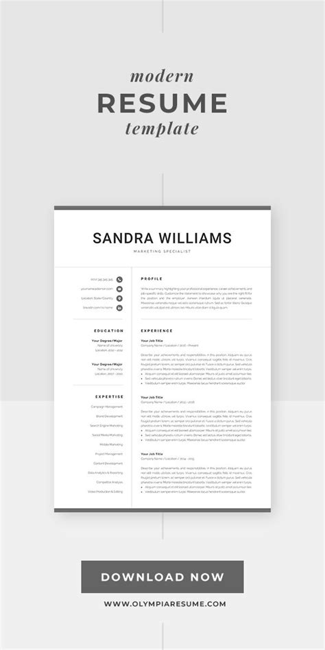 Professional Resume Template For Word Modern Cv Design Etsy Resume