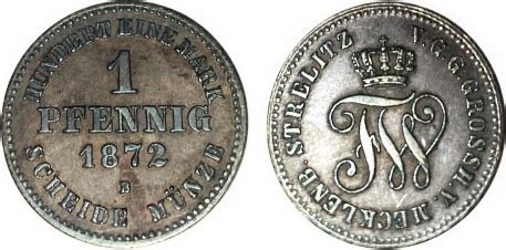 Altdeutschland Mecklenburg Strelitz 1 Pfennig 1872 B Friedrich