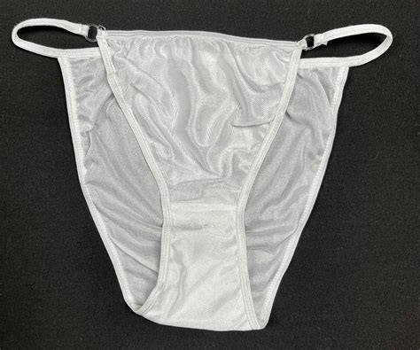 Vtg Nylon String Bikini Semi Sheer White M 6 Gem