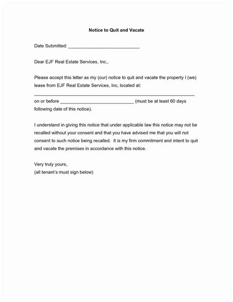 New Letter Of Intent To Vacate Apartment Template Letter Templates