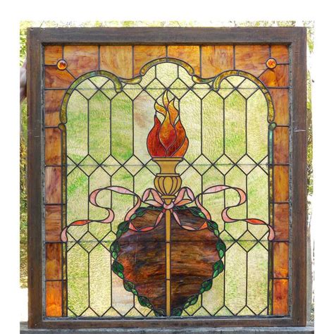 G14083 Antique Colonial Revival Stained Glass Window Stained Glass