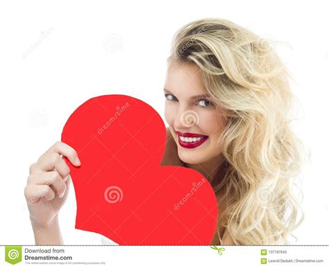 Woman Beauty Red Heart Valentine`s Love Stock Image Image Of Makeup