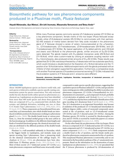 Pdf Biosynthetic Pathway For Sex Pheromone Components Produced In A