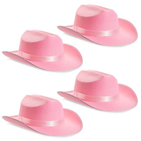 4 Pack Pink Cowboy Hats For Girls Cute Felt Cowgirl Hats For Costume Dress Up Party One Size