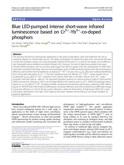 Pdf Blue Led Pumped Intense Short Wave Infrared Luminescence Based On