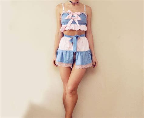 Milkshake Baby Blue And Pink Cotton Satin Lingerie Set Etsy
