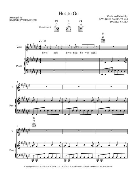 Hot To Go Arr Rosemary Derocher By Chappell Roan Sheet Music For Piano Vocal Guitar Chords