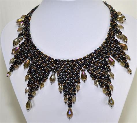 Teardrop Crystals And Seed Bead Woven Points Create A Stunning Etsy Beadwork Necklace Beaded