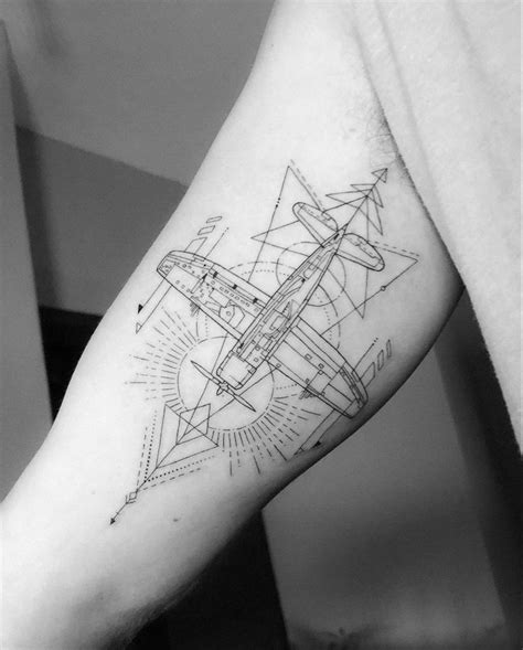 Airplane Blueprint Fine Line Tattoo by @waz.art | Fine line tattoos ...