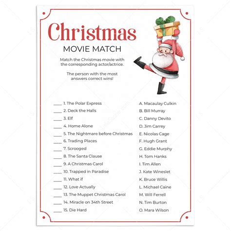 Christmas Movie Matching Game Printable Answers Included Digital