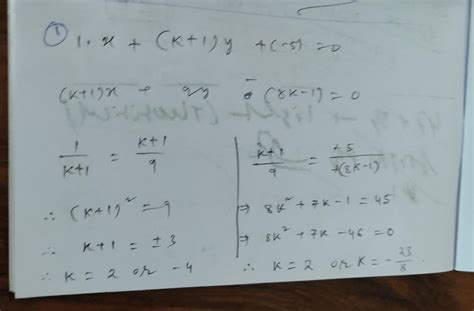 The Value Of K For Which The System Of Equations X K Ly 5 And K Lx 9y 8k 1