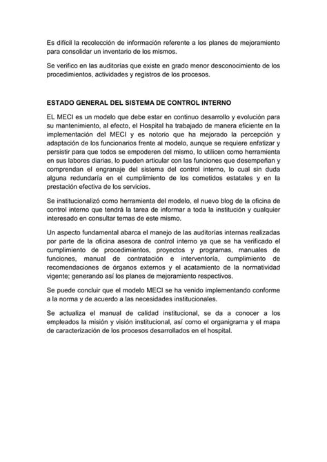 Informe Pormenorizado Del Estado De Control Interno Pdf