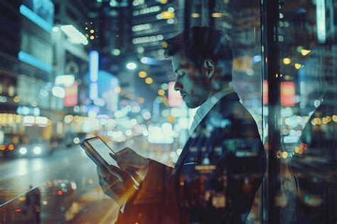 Un hombre de traje mirando su teléfono celular Foto Premium