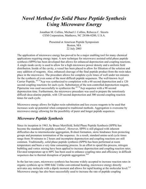 Novel Method For Solid Phase Peptide Synthesis Using Microwave