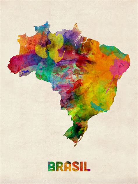 Brazil Watercolor Map Digital Art By Michael Tompsett Fine Art America