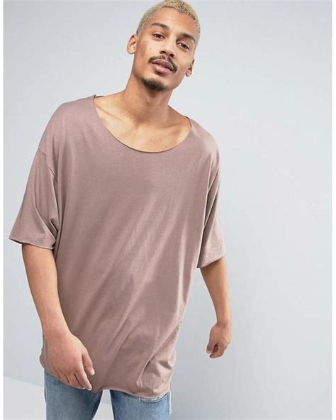 Asos Super Oversized T Shirt With Raw Scoop Neck In Brown For Men Lyst