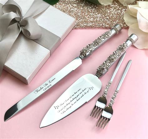 Personalized Wedding Cake Cutting Set In Gift Box Silver Etsy