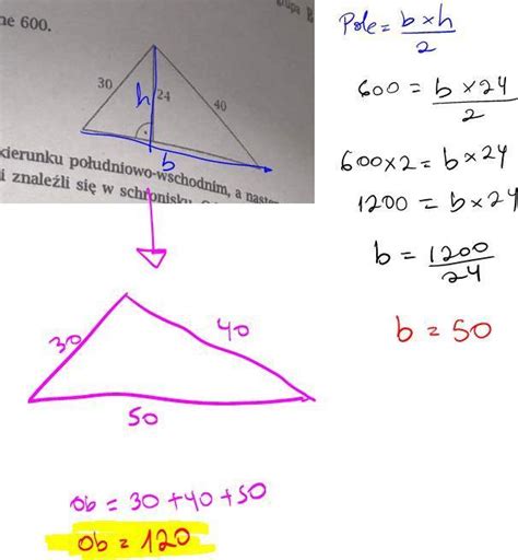 1 Pole trójkąta przedstawionego na rysunku jest równe 600 Ile wynosi