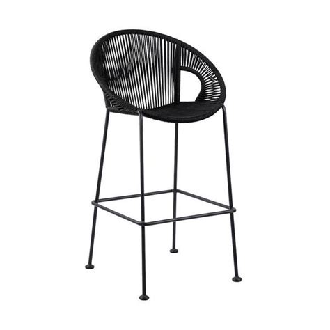 Benjara In Black Low Back Metal Frame Bar Stool With Rope Seat