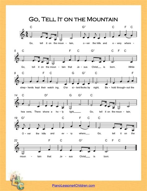 Go, Tell It On the Mountain - lyrics, videos & free sheet music for piano