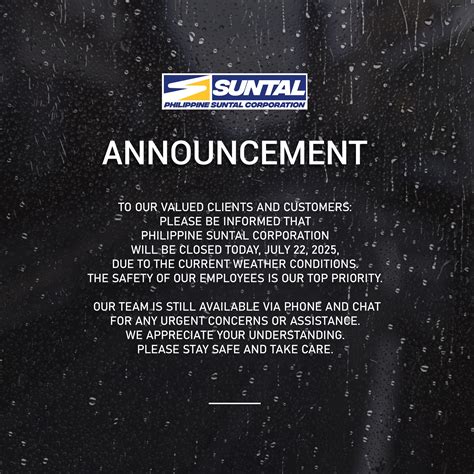📢 ANNOUNCEMENT Please be... - Philippine Suntal Corporation | Facebook