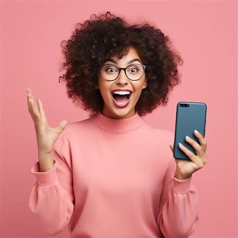 Premium Ai Image Person With Excited Expression Pointing To Phone Mockup