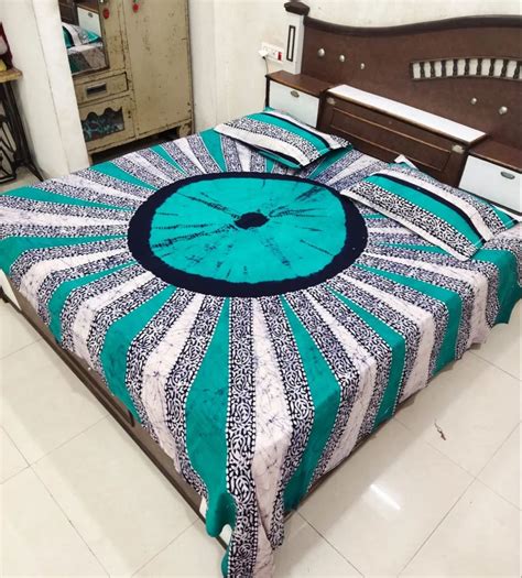 Blue Base Cotton 8 Feet Batik Print Bed Sheet Set Size Double At Rs