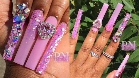 Pink Glitter Freestyle Nails 💖 Acrylic Nail Tutorial Youtube