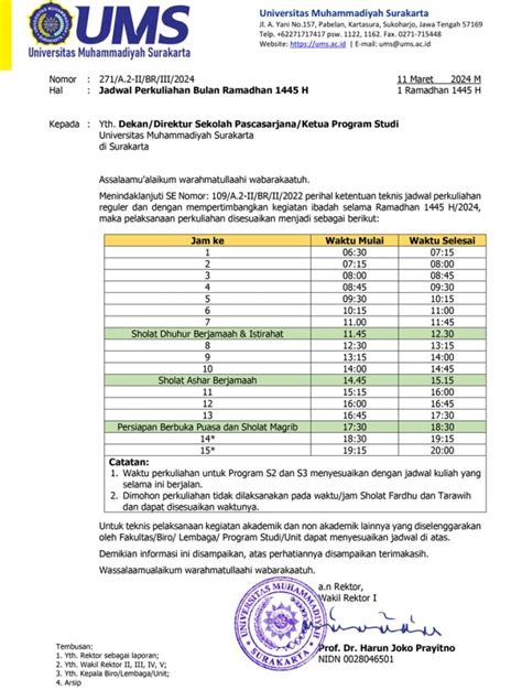 Jadwal Perkuliahan Selama Ramadhan H Pti Fkip Ums