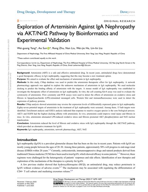 PDF Exploration Of Artemisinin Against IgA Nephropathy Via AKT Nrf2