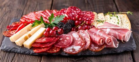 Spanish Charcuterie Board Jamon Pepper Pork Sausage Fuet Cheese And