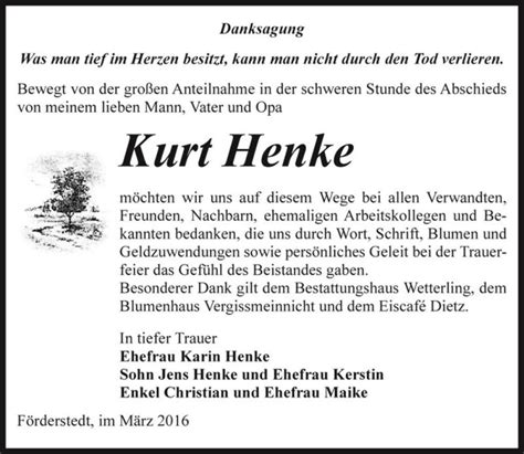 Traueranzeigen Von Kurt Henke Abschied Nehmen De